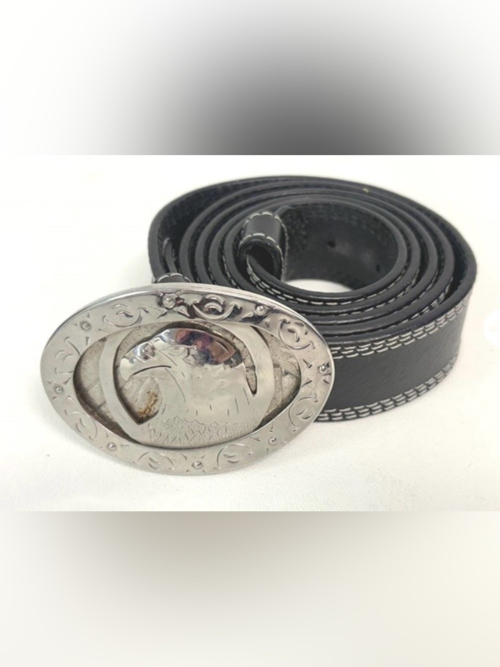 Vtg Eagle Buckle Leather Belt - Sz. 42
